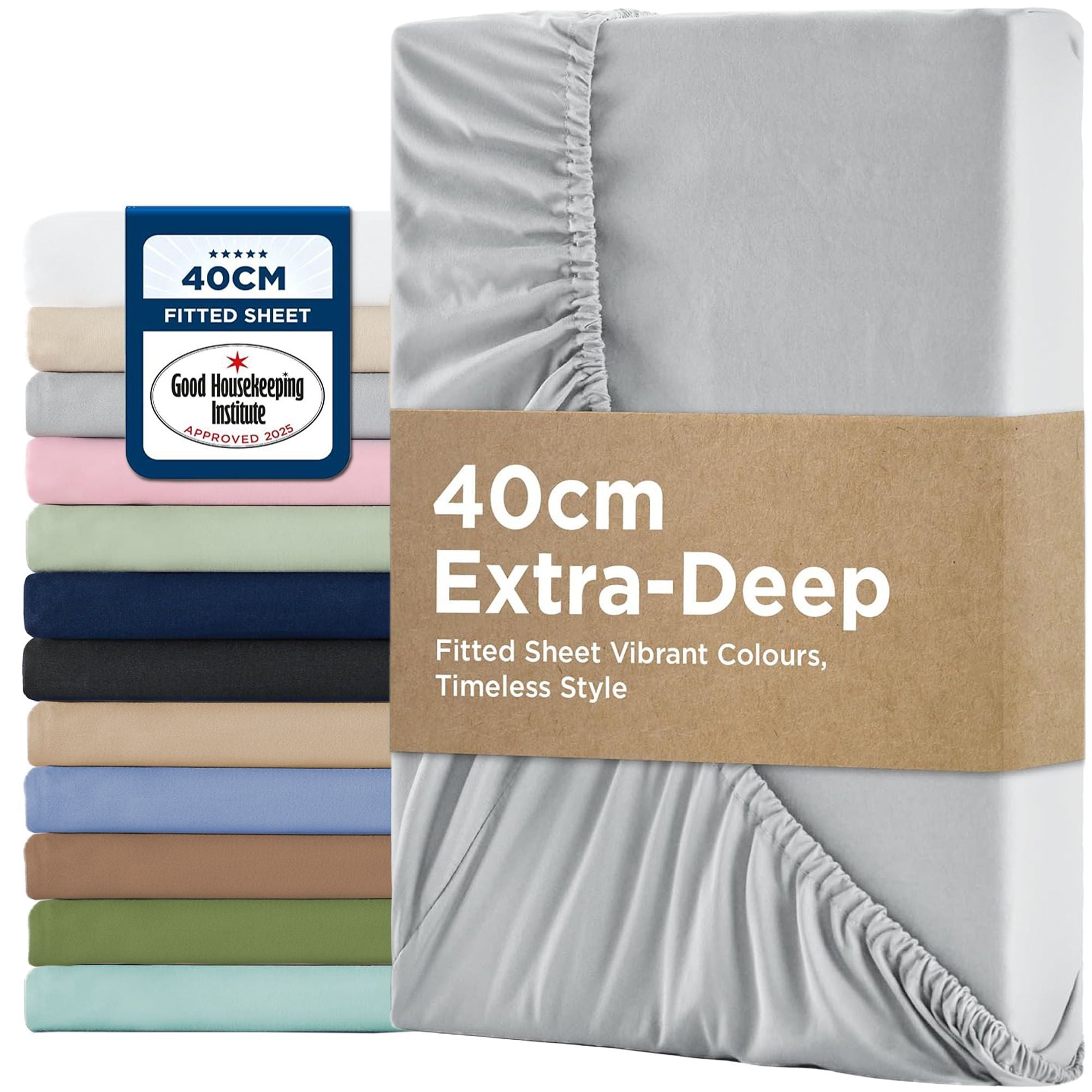2000TC Hotel Quality Fitted Sheets - 2 Piece Fitted Sheets -Breathable Bedding - Wrinkle, Fade, Stain Resistant- 16inch/40cm Deep Pocket Fitted Bed Sheets-Wrinkle and Fade Resistant,(Silver-gray,Double)